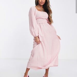 NWT Topshop stripe textured back detail midi dress in pink